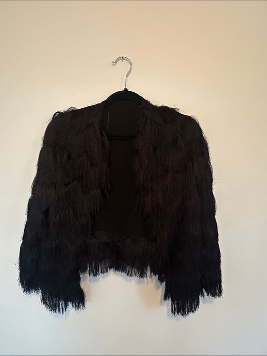 Zara Jackets & Blazers - Zara Black Fringe Open-Front Jacket